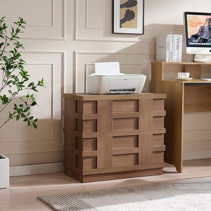 VividVibe Night Stand, Nightstand with Drawers, Bedside Table Large 3D Woven Texture Side Table Bedroom Home Office, End Table Mid Century Modern Accent Wooden Night Stand Set 2 Brown Oak