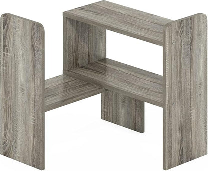 Furinno CLASSIC Desk Organizers and Hutch, Open Shelf Expandable Office Organization, Adjustable Desk Top Display Book Shelf, for Paper, Office Supplies, French Oak