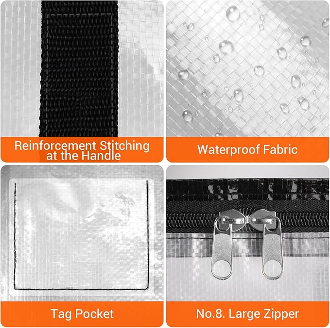 BlissTotes 10-Pack Heavy Duty Extra Large Clear Moving Bags, Reinforced Handles & Tag Pocket (93L)