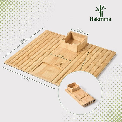 Bamboo Couch Cup Holder – Eco-Friendly Sofa Armrest Tray Table with Cup Holder for Coffee, Snacks & Phone – Foldable Bamboo Couch Arm Table, Anti-Slip Armrest Tray for Couch
