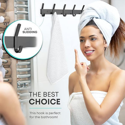 Matte Black Coat Rack Wall Mount – 24 Inch Stainless Steel Hook Rail with 8 Double Coat Hooks – Wall Mounted Entryway Organizer for Coats, Hats, Bags, Towels, Robes, Closet or Bathroom
