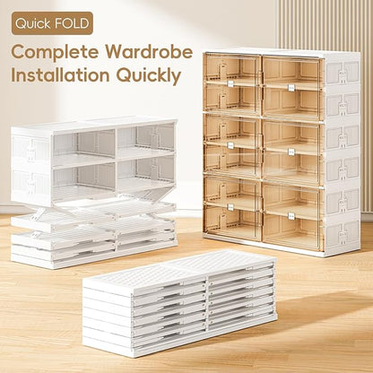 JEKO&JEKO 5-Tier Foldable Shoe Storage Box with Magnetic Doors, Large Stackable Shoe Organizer Cabinet for Entryway, Clear Front Door Shoe Boxes Hold Up to 20 Pairs (White)