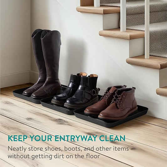 Navaris Set of 3 Shoe Drip Trays - Multi-Purpose Boot Tray for Rain Boots, Winter Boots, Sneakers - Indoor and Outdoor Use in All Seasons - Black, S