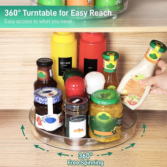 4 Pack Lazy Susan Organizer, 9.5 Inch, 10.7 Inch Lazy Susan Turntable for Cabinet, Turntable Organizer for Pantry Organizers and Storage, Non-Skid Fridge Organizer
