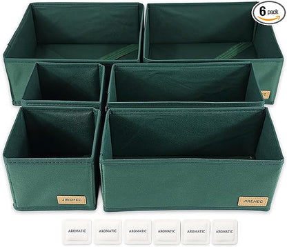 Clothing Drawer Organizer – Set of 6 Foldable 600D Oxford Storage Boxes with Rigid Support and Metal Zipper, Ideal for Bras, Underwear, Socks, Baby Clothes and Closet Organization