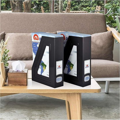 Acrimet Magazine File Holder – Vertical Rack for Documents, Folders and Mail, Durable Plastic Desk Organizer for Office & Home, Black (2 Pack)