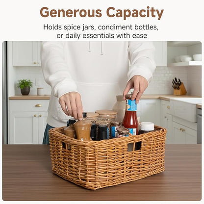 StorageWorks Pantry Baskets, Willow Storage Baskets for Organizing, Shelves, Pantry Organizers and Storage, Brown, 15"L x 11"W x 6 ¾"H