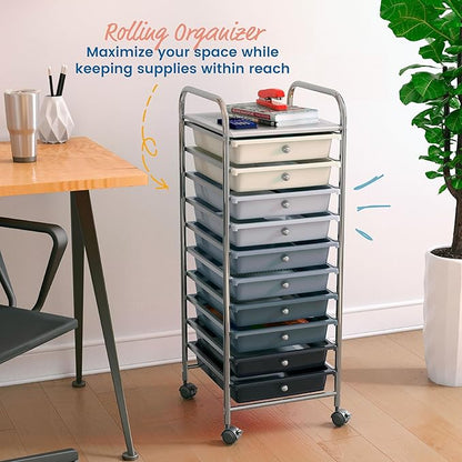 ECR4Kids 10-Drawer Value Mobile Oraganizer, Storage Cart, Grey Ombre