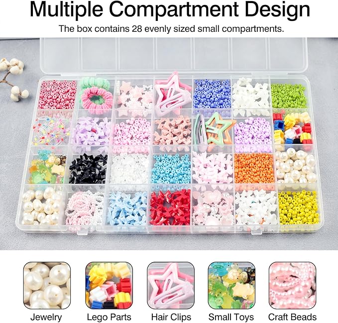 28 Grids Plastic Organizer Box with Dividers for Crafting, Storage Container for Beads & Charms & Accessories(2-Pack)