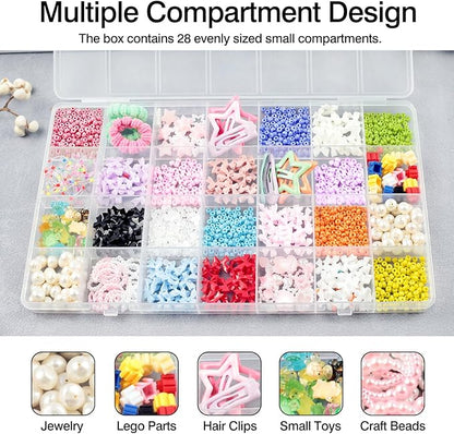28 Grids Plastic Organizer Box with Dividers for Crafting, Storage Container for Beads & Charms & Accessories(2-Pack)
