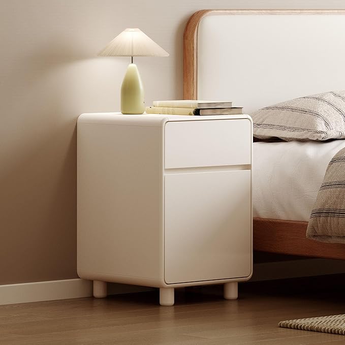 Vadisun Solid Rubber Wood Nightstand with 2 Drawers, Modern Small Wooden Nightstands, Small Bedside Table for Bedroom(16" W x 16" D x 23" H)