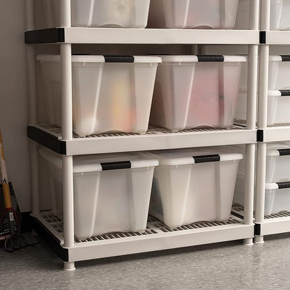 IRIS USA 54 QT Plastic Storage Box with Lid and Latches - 4 Pack - BPA-Free, Discreet Organizing Solution, Durable Nestable Stackable Containers, Secure Pull Handle - Pearl