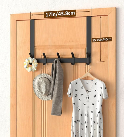 CHAUNCEY HOME Long Over The Door Hooks Hanger with 15.75" Arms for for Easier Access by Shorter, J16U, Perfectly Fits US Standard 1 3/4-inch Doors, Towel Rack Bathroom Organizer Holder, Black