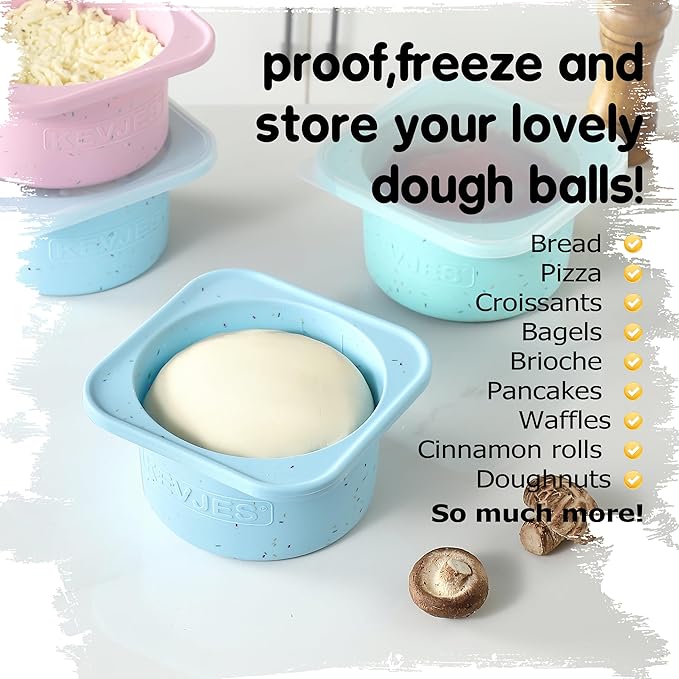 KEVJES PLUS 1000ml Pizza Dough Proofing Containers for DIY family Artisan Pizza, Food Grade Silicone Stackable Boxes with Lids, Freezer, Fridge, Dishwasher Safe-Sprinkles Pattern-3 Pack (Aqua)