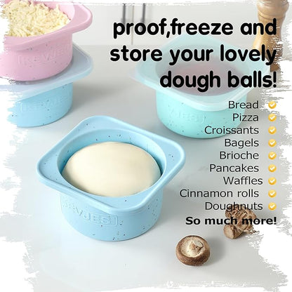 KEVJES PLUS 1000ml Pizza Dough Proofing Containers for DIY family Artisan Pizza, Food Grade Silicone Stackable Boxes with Lids, Freezer, Fridge, Dishwasher Safe-Sprinkles Pattern-3 Pack (Aqua)
