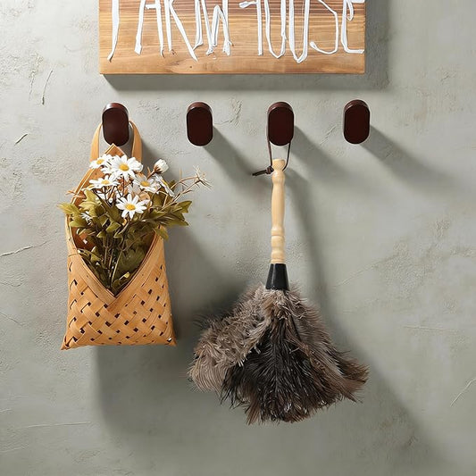 DELITON Coat Hooks Wall Mount, 4 Pack Wood Wall Hooks Rustic Heavy Duty, Decorative Wall Utility Hooks for Hanging Coats, Robe, Bag, Key