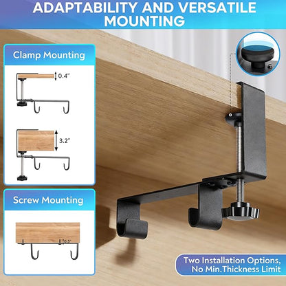 Fabric Under Desk Cable Organizer - Desk Cord Organizer with 20-Piece Cable Management Kit, Easy Installation with Clamp or Screw Mount for Standing Desk Cable Management, Home and Office