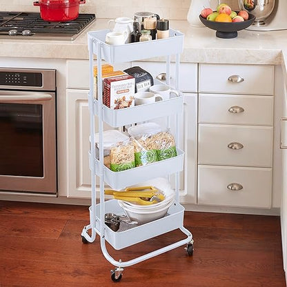 ECR4Kids 4-Tier Metal Rolling Utility Cart, Multipurpose Storage, White