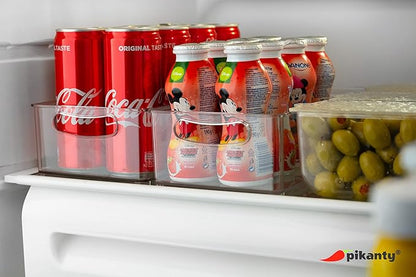 Pikanty - 11-Inch Refrigerator Organizer Bin with Handles - Clear Plastic Storage for Fridge, Pantry, or Countertop - Dishwasher Safe - Made in the USA
