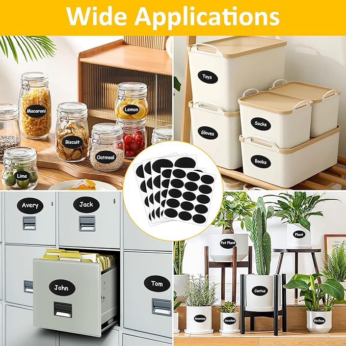230 Pcs Labels for Jars, 2 Size Waterproof Chalkboard Labels for Food Containers, Storage Bins, Mason Jars, Reusable Blackboard Stickers with 1 Erasable Chalk Marker (Oval)