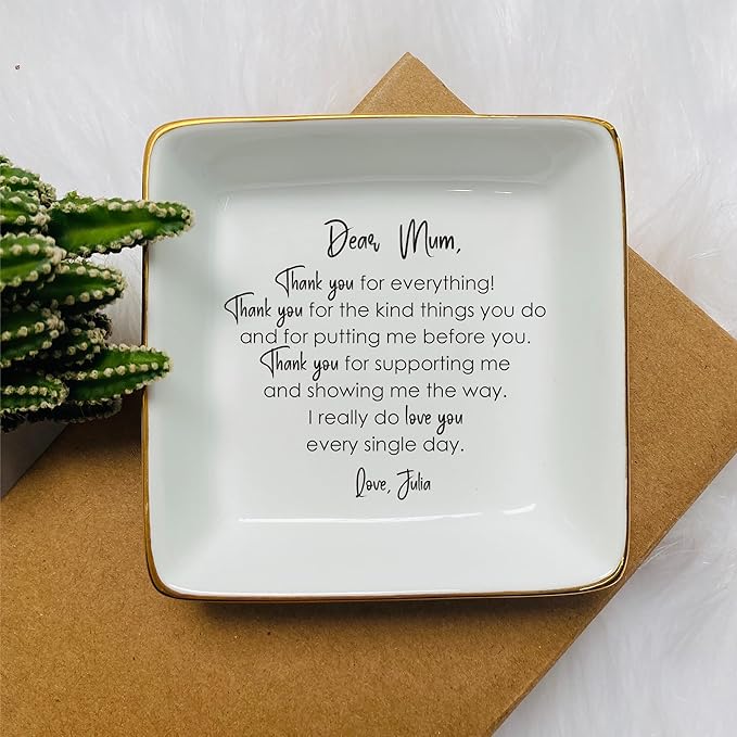 HatafaFurni Custom Ring Dish Holder Gifts for Mom, Wedding Ring Dish For Mother Gifts, Custom Jewelry Dish - Trinker Tray For Women, Gifts For Her - Ceramic Ring Dish