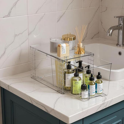 Clear Stackable Acrylic Storage Drawers(4 Pack), Plastic Organizer Bins with Handles, Easy Assembly for Bathroom Kitchen Pantry Cabinet Under Sink Snack Home Storage Solutions
