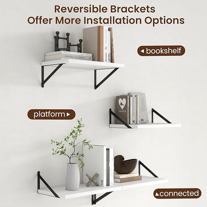 Axeman Deep Floating Shelves - 20 Inch White Floating Shelves Set of 2-12 Inch Deep Wood Wall Shelves for Living Room Bathroom Kitchen