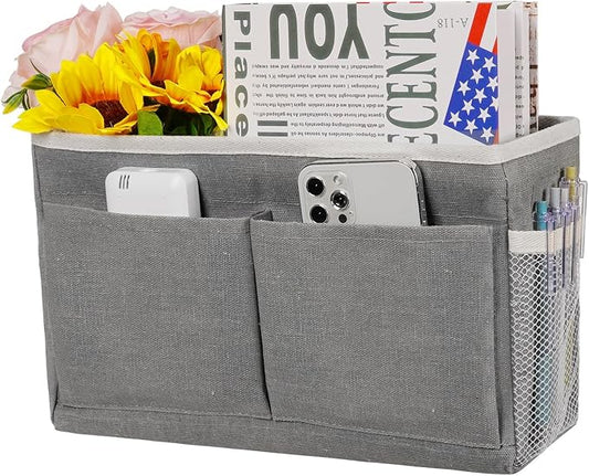 Frjjthchy Bedside Caddy Hanging Storage with Water Bottle Holder for Bunk Bed, Hospital Bed, Dorm Rooms (Grey)