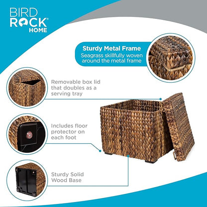 BIRDROCK HOME Woven Storage Cube - Abaca Seagrass Decorative Ottoman - Living Room Side Table - Store Blankets Pillows Magazines Books Remotes