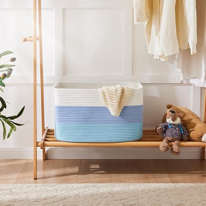 Blanket Basket,Rectangle Woven Baskets for Storage,100L Laundry Basket for Decorative Nursery Blanket,Toys,Dirty Clothes and Magazine in Shelves,Baby Room,and Living Room