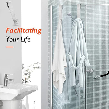 Kontoyo Shower Door Hooks(7.5 Inch),Extended Over Door Hooks for Bathroom Frameless Glass Shower Door,Stainless Steel Towel Hooks,Heavy Duty Rack Hooks for Robe,Towel-4 Pack-Silver