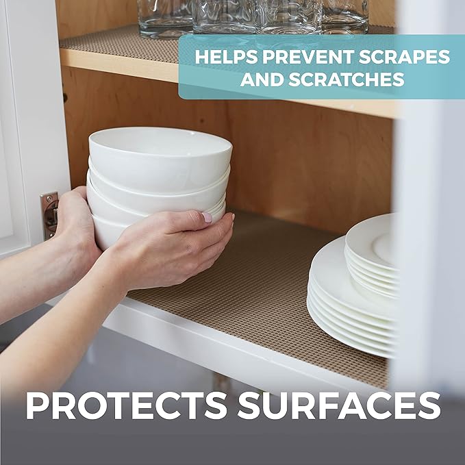 HOME GENIE Shelf Drawer and Cabinet Liner, Durable with Strong Grip, 17.5 in x 10 FT, Non Adhesive Liners Protect Kitchen Cabinets and Cupboard, Bathroom Drawers and Shelves, Desks, Light Taupe