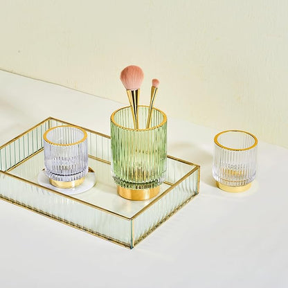 LEICURACE Makeup Brush Holder Organizer,Toothbrush Holders,Desk Pen Pencil Holder,Multifunctional Vintage Glass Brush Cup(A3-32-US)
