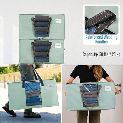 VENO 2 Pack Moving Bags, Christmas Storage Bins, Moving Boxes Alternative, Comforter and Blanket Storage Bags, College Dorm Packing Supplies, Foldable Heavy-Duty Tote (Light Green Matte, 2 Pack)
