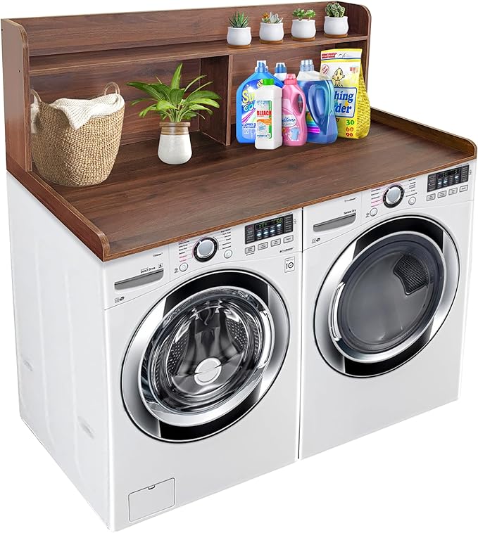 Royxen Laundry Countertop with 20" Shelf Universal Fit, Washer and Dryer Countertop with Storage Space, Laundry Room Storage (Walnut)