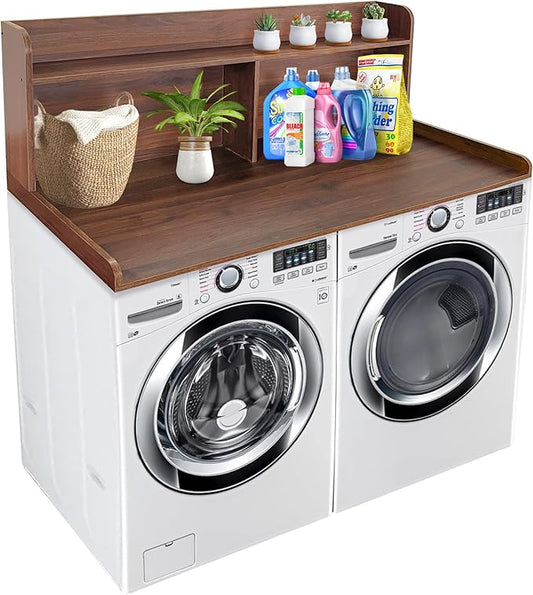 Royxen Laundry Countertop with 20" Shelf Universal Fit, Washer and Dryer Countertop with Storage Space, Laundry Room Storage (Walnut)
