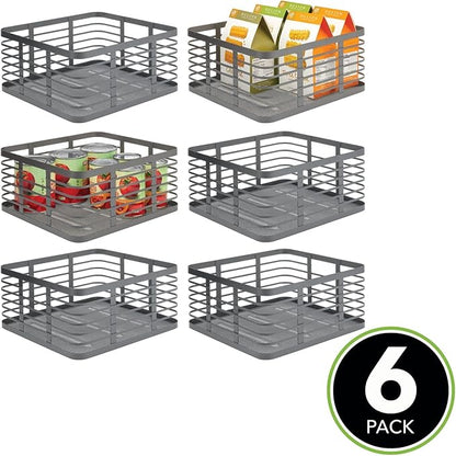 mDesign Steel Metal Wire Kitchen Food Storage Organizer Bin Basket for Pantry Organization - Wired Farmhouse Basket with Handle for Shelves - Carson Collection - 6 Pack, Dark Gray