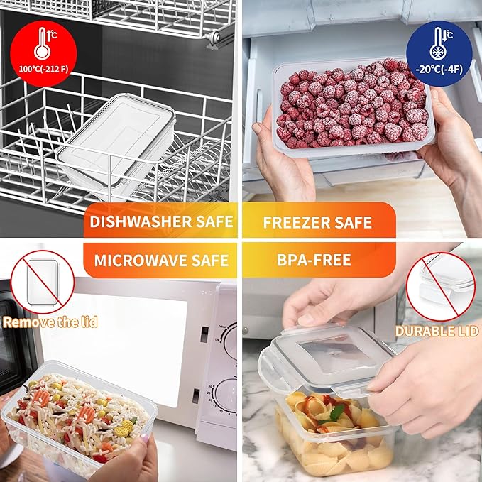 GEIKR 44 PCS Plastic Food Storage Containers with Lids Airtight, BPA-Free Leakproof Meal Prep Containers Reusable,Microwave & Dishwasher & Freezer Safe,Includes Labels & Pen