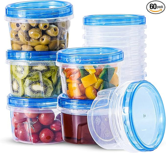 RFAQK Freezer Storage Containers with Lids-12 Plastic 32 oz Deli Containers with 12 Screw Lids-Freezer Containers for Soup with Twist Top Lids-Reusable Plastic Box for Lunch, Gym, Travel (24pcs-16oz)