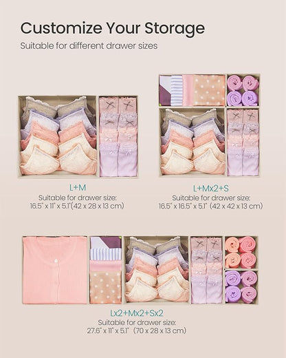 SONGMICS Drawer Organizer, Dresser Drawer Organizers, Set of 6, Foldable Fabric Storage Bins for Socks, Underwear, Bras, Ties, Scarves, Surmmer Sand URDZ006Y01