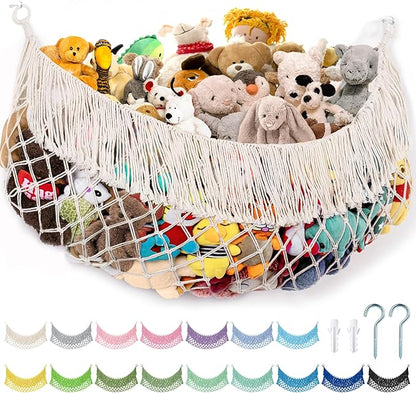 Stuffed Animal Hammock - Extra Large 56'' Long, Stuffed Animal Storage, stuffed animal Holder net, Hammock Large, Storage Hanging Organizer - Cream White