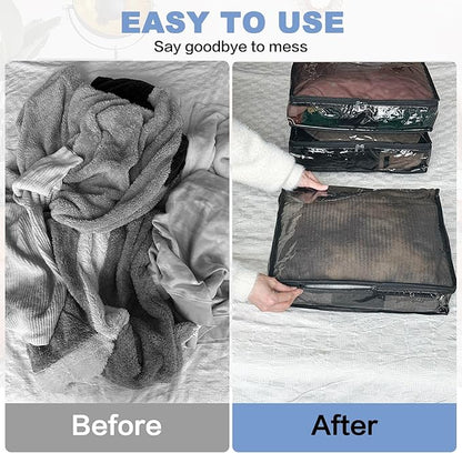 Heonay Clear Zippered Storage Bags Plastic Sweater Storage Bags with Zipper 6 Packs Clothing Organizer for Blankets Linen Sweater Bed Sheet Quilt Clothes Pillow (12 x 12 x 4 Inch, Black)