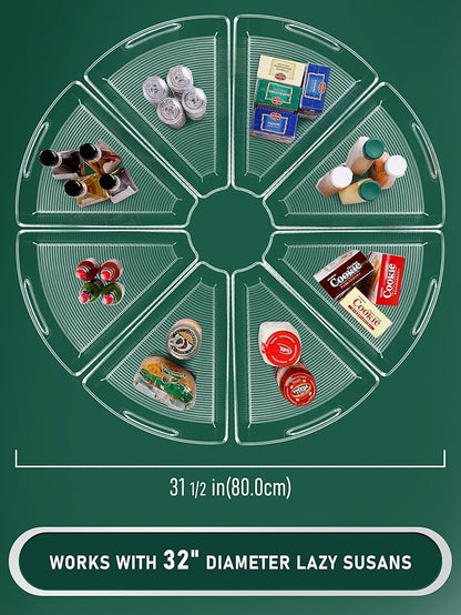 Lazy Susan Cabinet Organizer Bins for 26"/ 28"/ 32" Diameter Corner Organizer, Plastic Cabinet Storage Bin, 1/8 Wedge - Food Safe, BPA Free, with Non-Slip Pads (for 32" Diameter, 8 Pack)