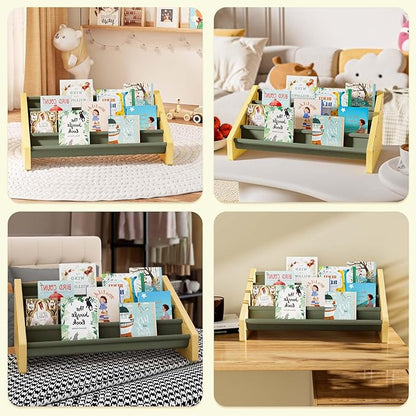 Dayacoco 4-Tier Kids Bookshelf,Montessori Style Book Shelf for Kids Rooms,Extra-Large Children's Bookshelf,Easy to Install Book Shelf for Children's Room or Playroom Storage,Green
