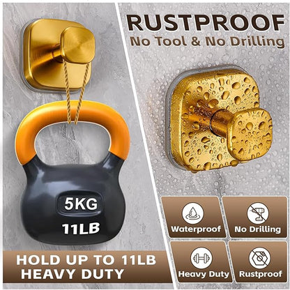 Supopular Heavy Duty Reusable Suction Cup Hooks for Kitchen/Bathroom/Shower - Wet-Proof Hooks for Towels, Robes, Loofah&Wreaths/No Drill Mounting on Glass, Tile, Metal (2, Brushed Gold)