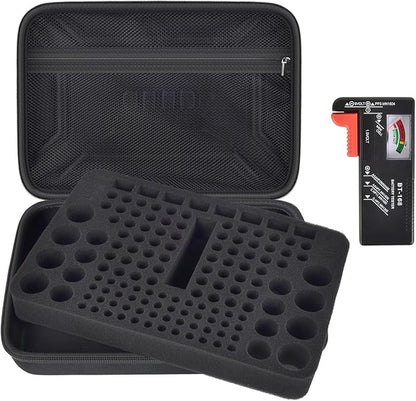 Battery Organizer Box Storage Case with Tester, Batteries Vault Holder Bag Container for 158+ Batteries Variety Pack AA AAA AAAA C D 9V 3V Lithium LR44 CR2 CR123 CR1632 18650 (Black)