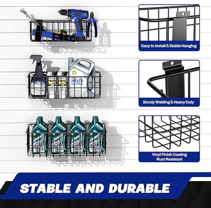 35-Piece Metal Slatwall Accessories Set for Garage Storage, Includes Wire Baskets, Heavy-Duty Hooks, Shelves & Bins, Fits Standard Slatwall Panels