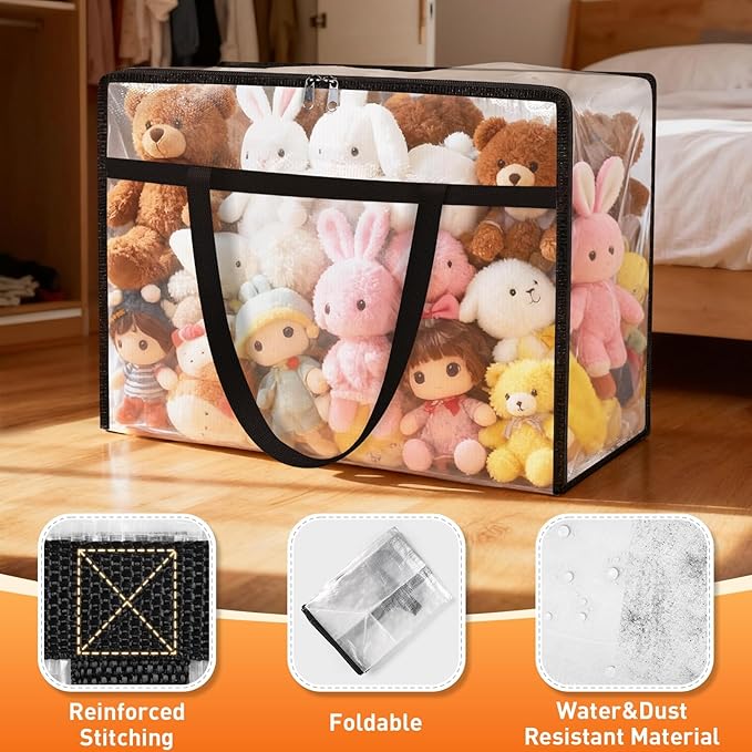 EdenDwell Clear Under Bed Storage Containers - 6 Pack Large Capacity Clothes Storage Bags with Lid & Sturdy Handles, Foldable Moving Bags, Clothing Organizer Totes for Bedding, Comforter, Sheet（60 L）