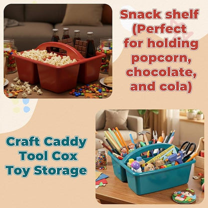 Kathfly 8 Pack Caddy Organizer with Handle, Stackable Organization Storage, Small Plastic Basket Classroom Caddy for Table Desk Office Pencil Kids Room Craft Art Teacher School Supplies (Deep Color)