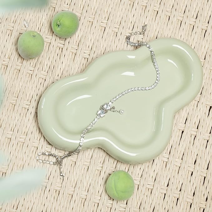 Lynagert Cloud Trinket Dish, Chubby Jewelry Tray, Ceramic Jewelry Ring Trinket Dish for Rings Earrings Necklace Organizer, Mother's Day Thanksgiving Christmas Birthday Bridesmaid Gifts (T-Green tea)